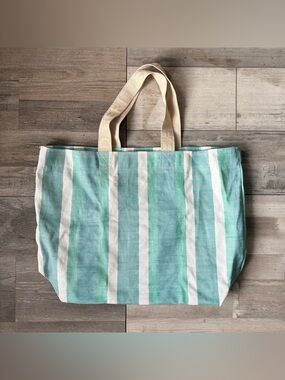 Seed Heritage Logo Stripe Tote -Teal/White